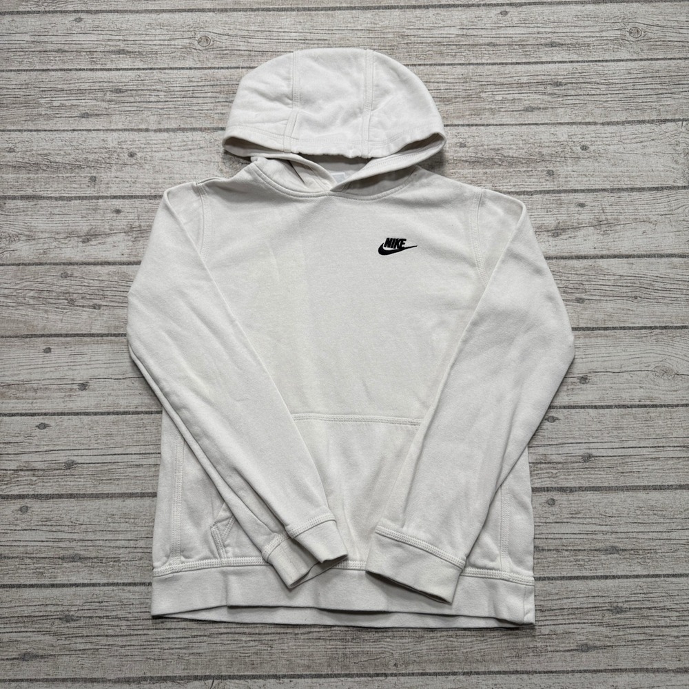 Nike Sportswear Hoodie Boys XL White Pullover Club Fleece Long Sleeve Sweatshirt